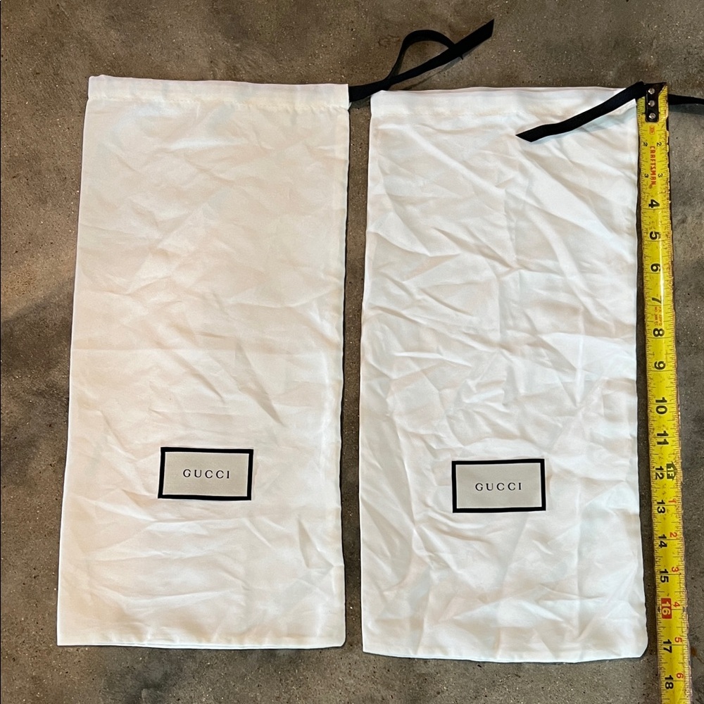 Authentic Gucci White Drawstring Logo Dust Bags with Black Trim